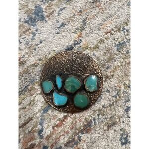 Vintage  Navajo Solid Copper & Turquoise Corinthian Pendant‎
